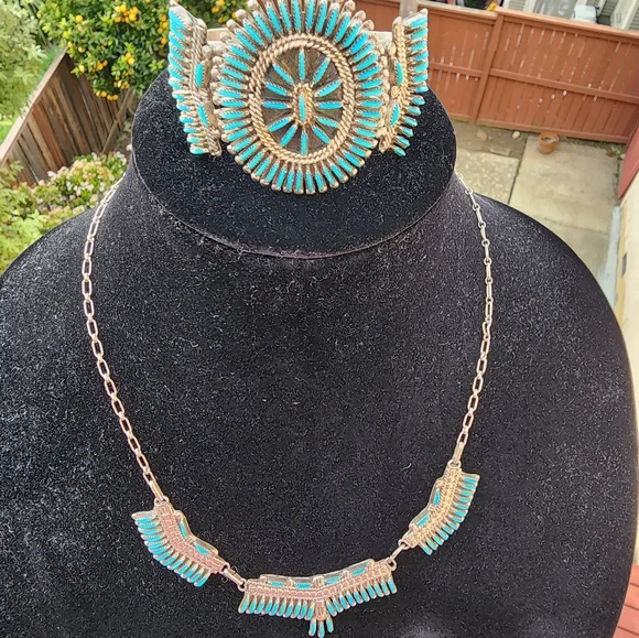 Bracelet and Necklace Set~ Native Signed BellisonZuni J.S. Bellson Sterl… - Picture 5 of 16